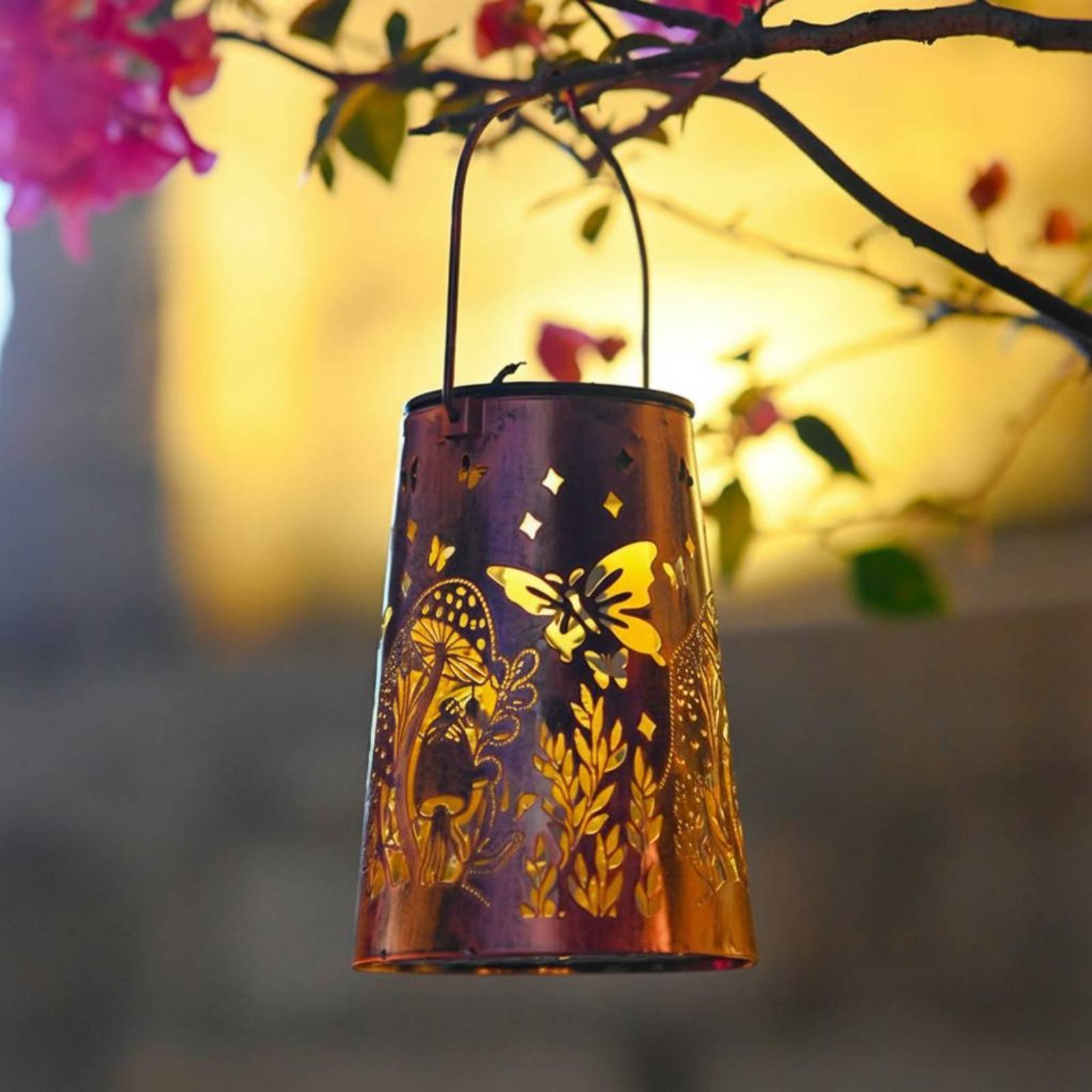 Solar Lantern Hanging - Lanterne de jardin à motif floral,